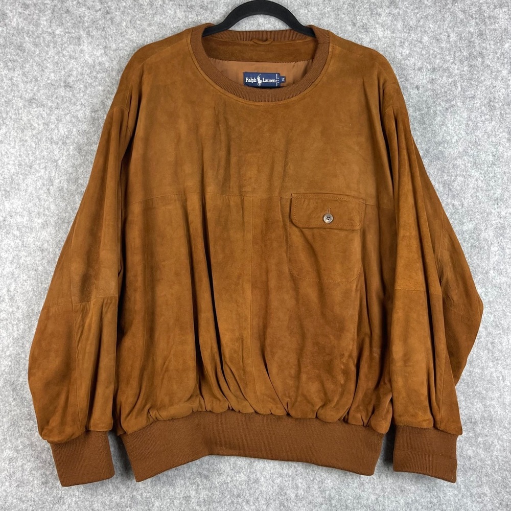 VTG Ralph Lauren Suede Leather Pullover Womens 12 Brown Quiet Luxury 80s 90s